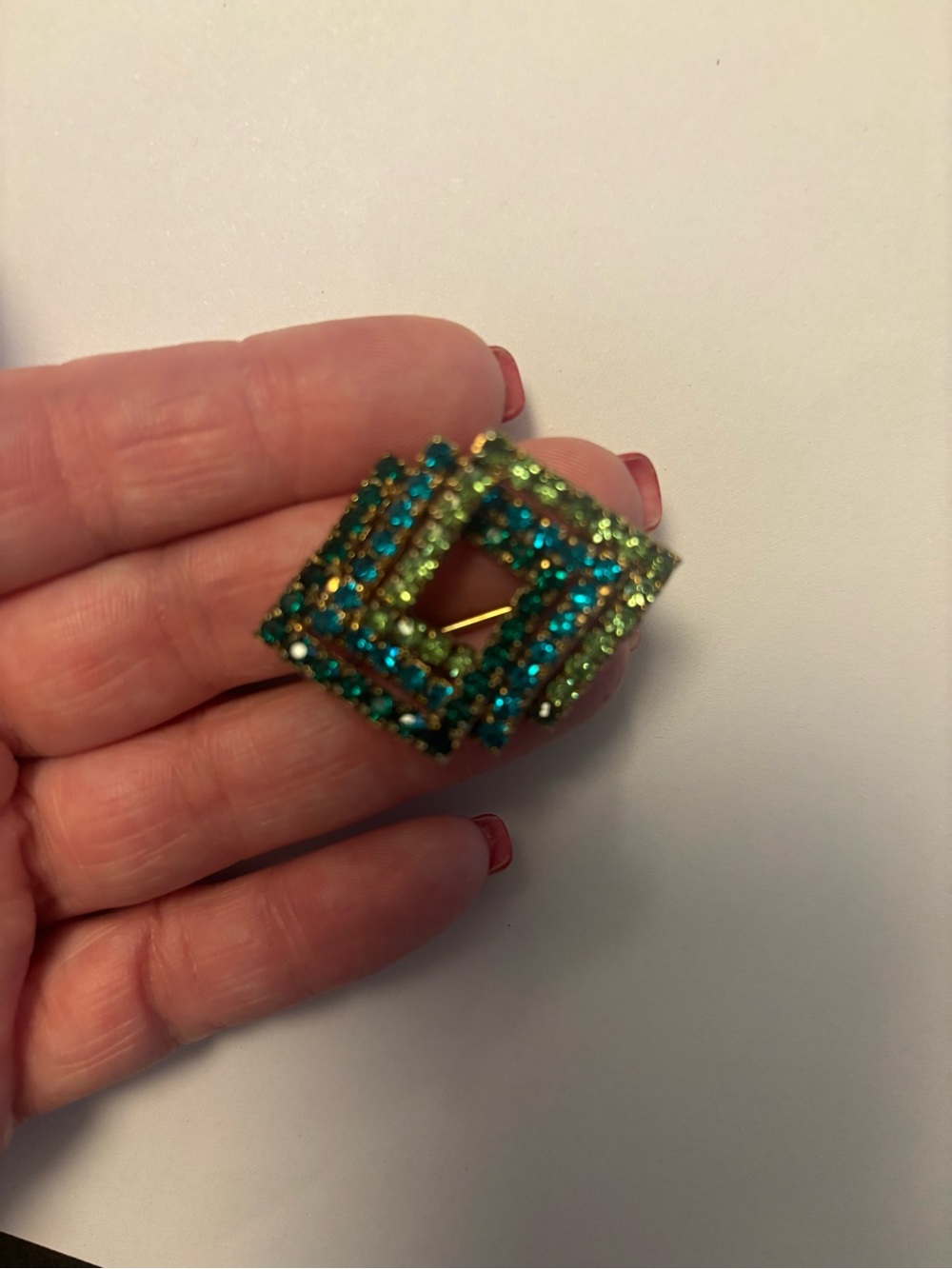 Green and Teal Crystal Geometric Brooch - Women Jewelry
